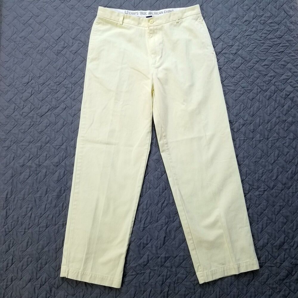 Chaps Chino Pants Mens 34x32 Yellow True American Chino Flat Front Straight